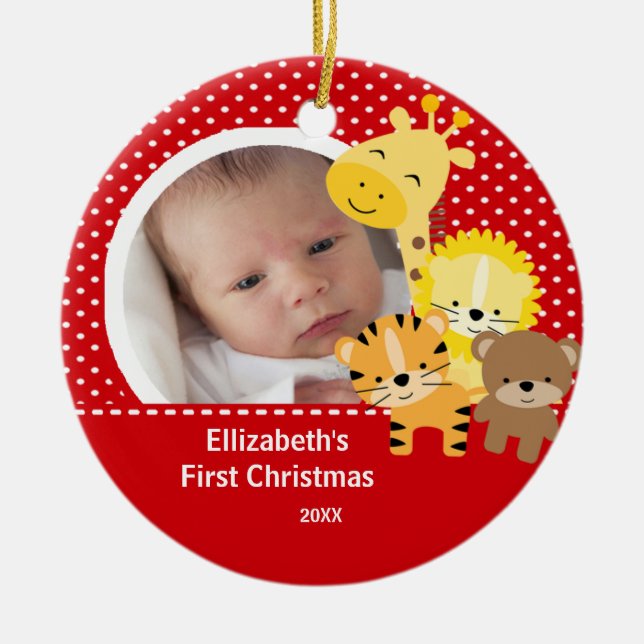 Babys First Christmas Photo Ornament Jungle Animal (Front)