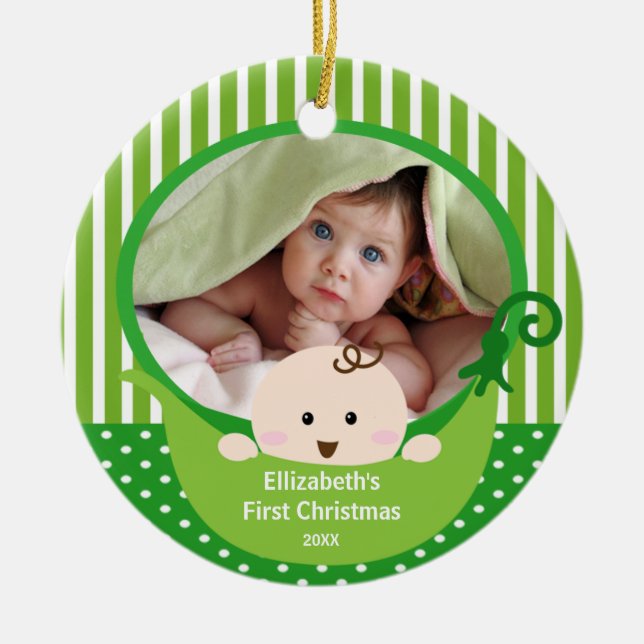 Babys First Christmas Photo Ornament Little Pea (Front)