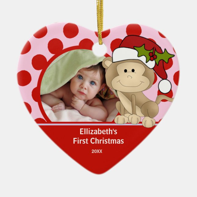 Babys First Christmas Photo Ornament Monkey (Front)