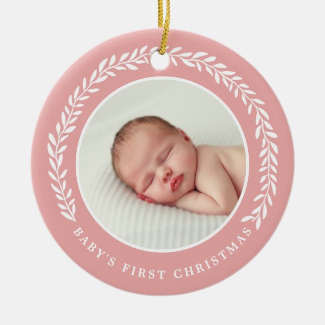 Baby's First Christmas Photo Ornament | Peach (Front)