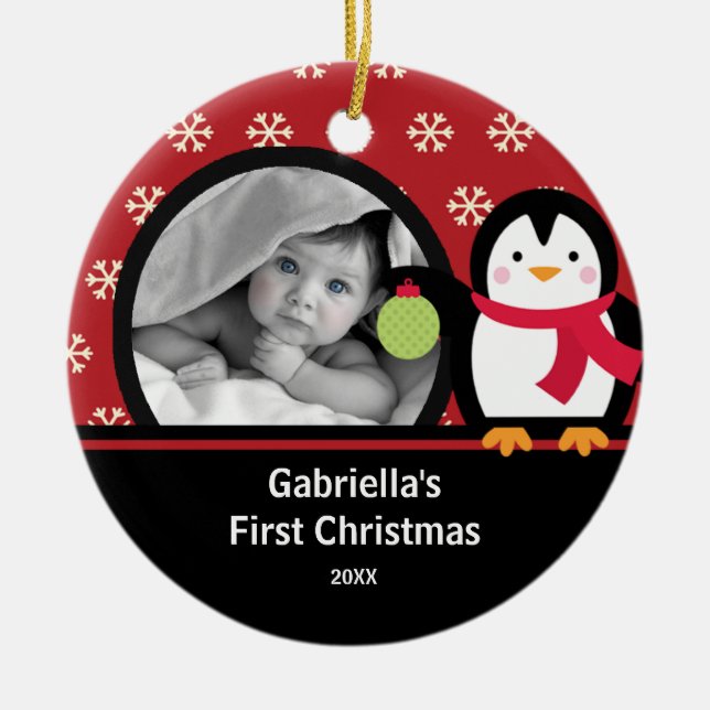 Babys First Christmas Photo Ornament Penguin (Front)