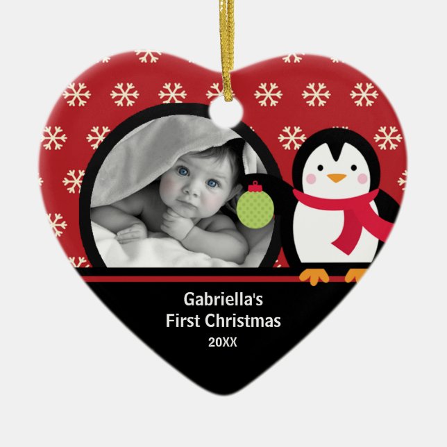 Babys First Christmas Photo Ornament Penguin (Front)