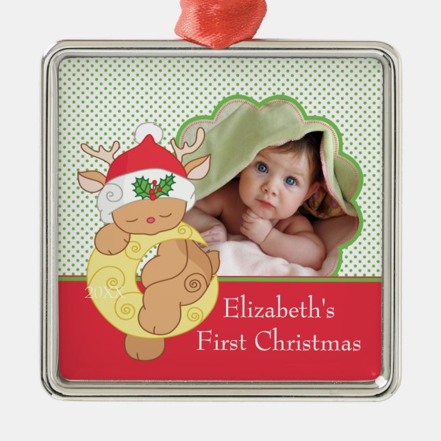 Baby's First Christmas Photo Ornament Reindeer (Front)