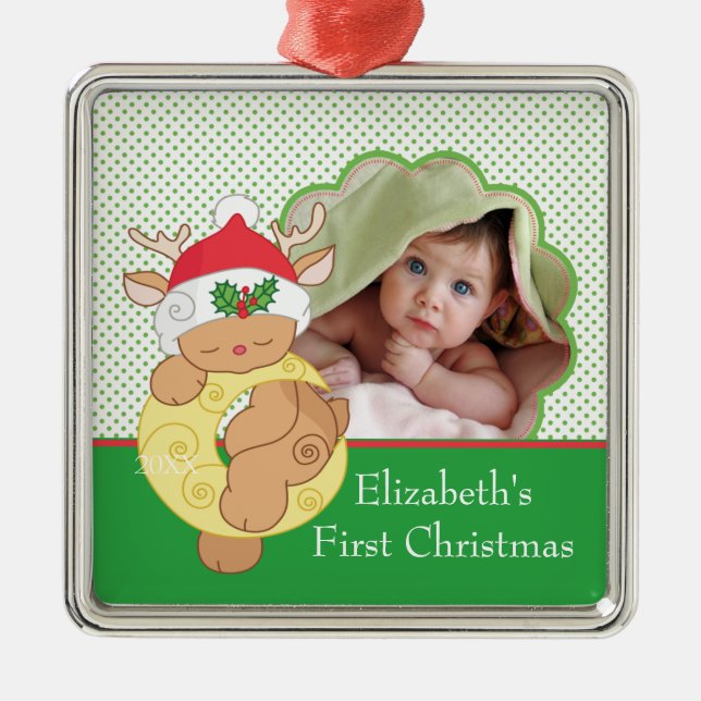 Baby's First Christmas Photo Ornament Reindeer (Front)
