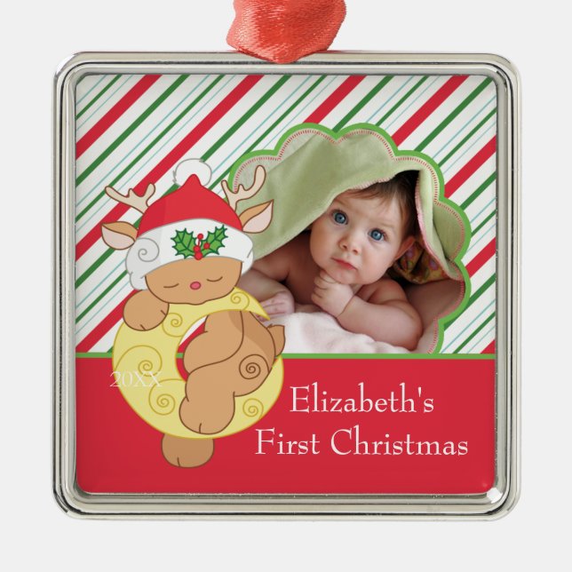 Baby's First Christmas Photo Ornament Reindeer (Front)