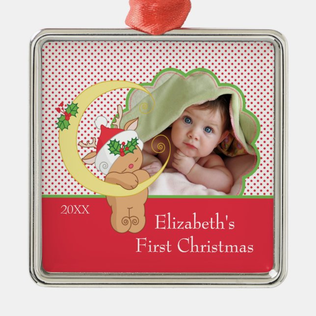 Baby's First Christmas Photo Ornament Reindeer (Front)
