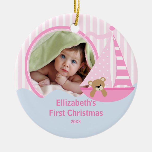 Babys First Christmas Photo Ornament Sailboat (Front)