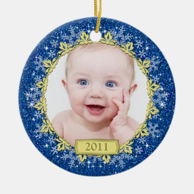 Baby's First Christmas Photo Ornament - Snowflakes (Front)