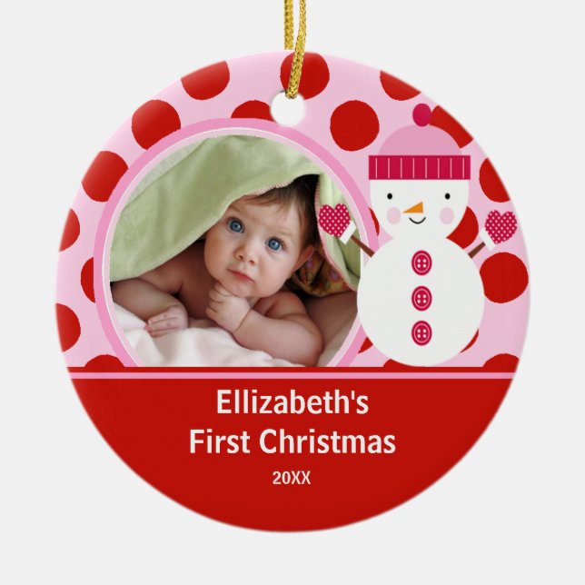 Babys First Christmas Photo Ornament Snowman (Front)