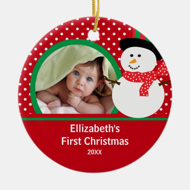 Babys First Christmas Photo Ornament Snowman (Front)
