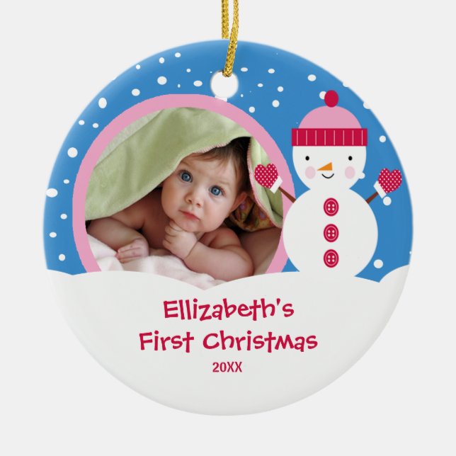 Babys First Christmas Photo Ornament Snowman (Front)