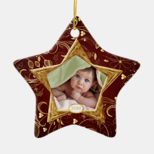 Baby's First Christmas Photo Ornament Star gold
