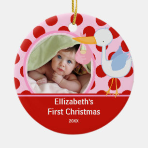 Babys First Christmas Photo Ornament Stork Girl