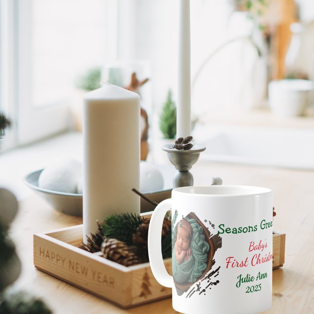  Baby's First Christmas  Photo Personalise Mug (Add Baby's photo front and back)