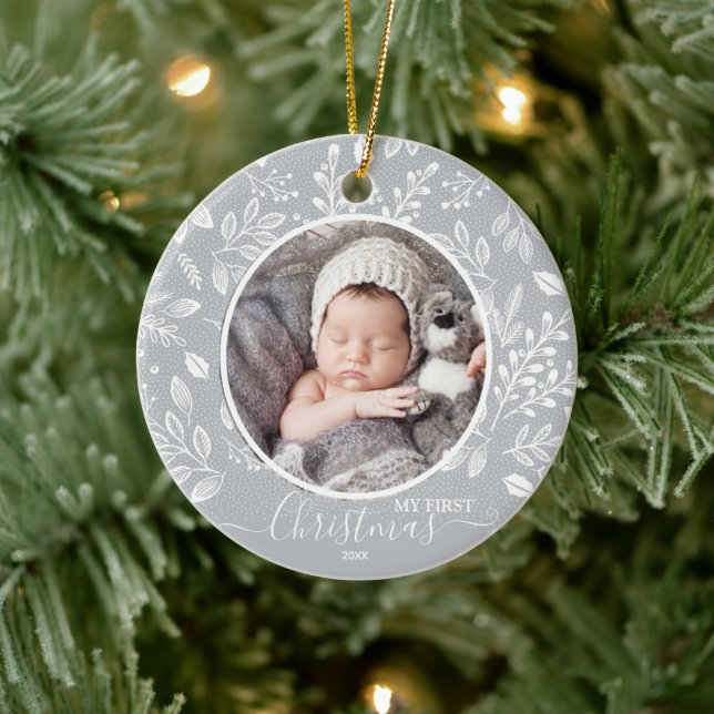 Baby's First Christmas Photo Pewter Ceramic Tree Decoration (Tree)