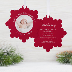 Babys First Christmas Photo Red Holiday Tree Decoration Card