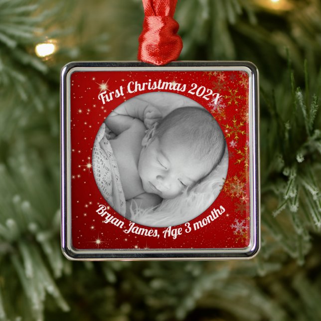 Baby's First Christmas Photo Red Twinkling Stars Metal Tree Decoration (Tree)