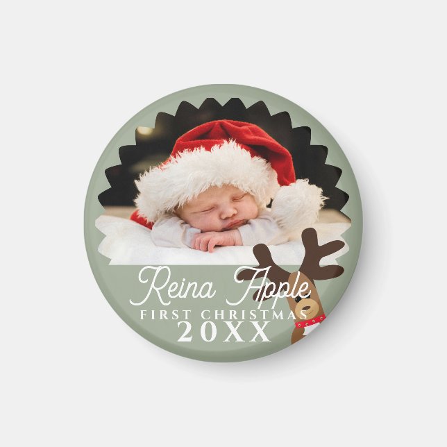 Baby's First Christmas Photo Reindeer Magnet (Front)
