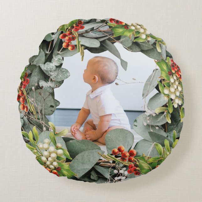Baby's First Christmas Photo Round Cushion (Front)