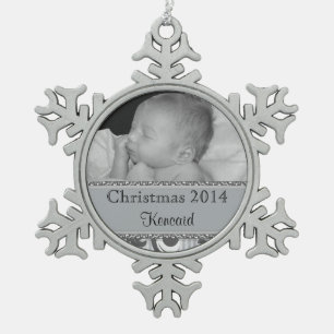 Baby's First Christmas Photo Silver Snowflake Pewter Christmas Ornament