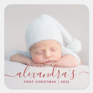 Babys First Christmas Photo Square Sticker