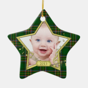 Baby's First Christmas Photo Star Irish Tartan Ceramic Tree Decoration