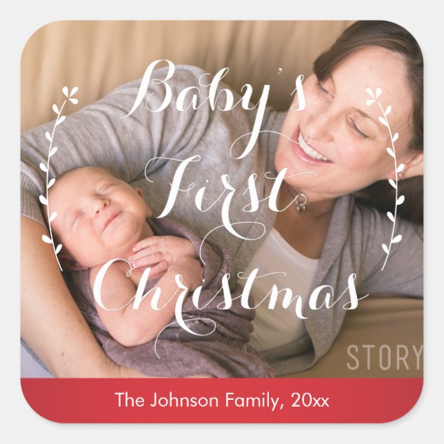 Baby's First Christmas Photo Stickers Square (Front)