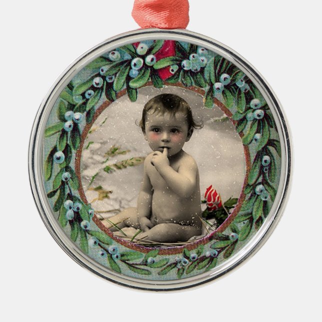 BABY'S FIRST CHRISTMAS PHOTO TEMPLATE METAL TREE DECORATION (Front)