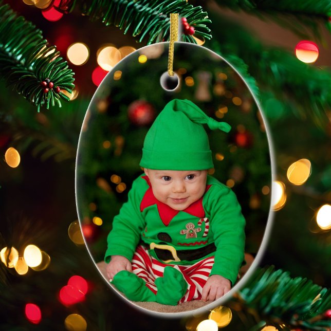 Baby's First Christmas Photo Template Name Year Ceramic Tree Decoration (Creator Uploaded)