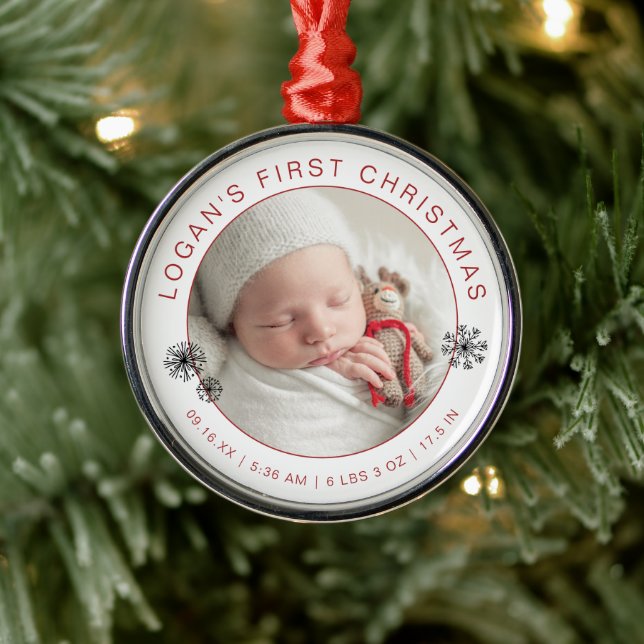 Baby's First Christmas Photo with Birth Stat Metal Tree Decoration (Tree)