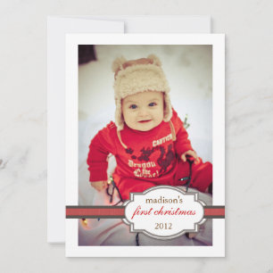 Baby's First Christmas Photo with Faux Ribbon Red Holiday Card