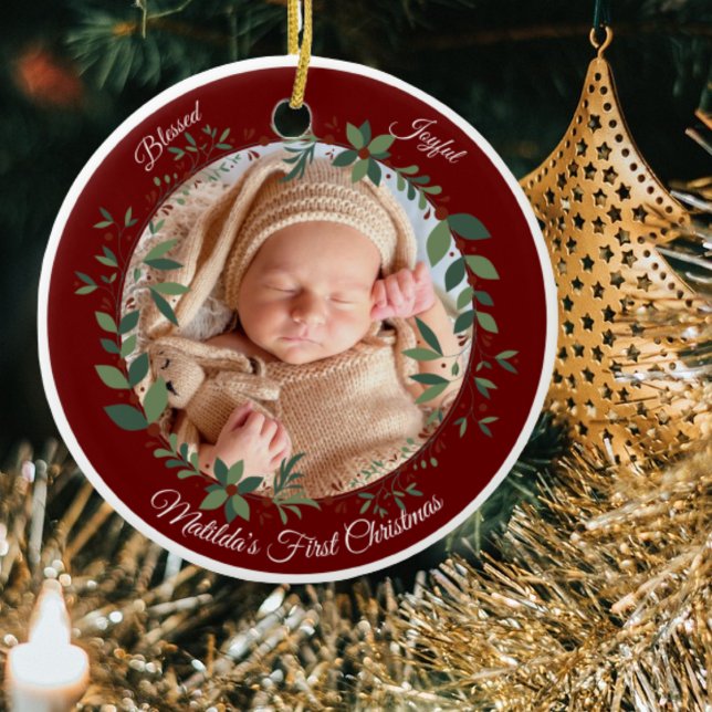 Babys First Christmas Photo Wreath Christmas Ceramic Tree Decoration (Creator Uploaded)