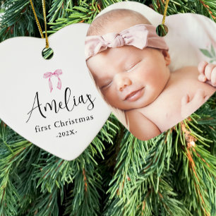 Baby's First Christmas Photo Year Bow Keepsake  Ceramic Tree Decoration