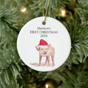 Baby's First Christmas Piglet Pig Forest Boy Ceramic Tree Decoration