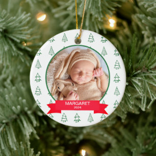 Baby's First Christmas Pine Tree Modern Elegant Ceramic Tree Decoration