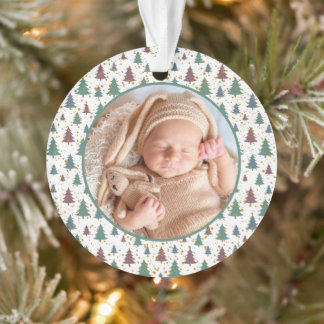 Baby's First Christmas Pine Tree Modern Elegant Ornament