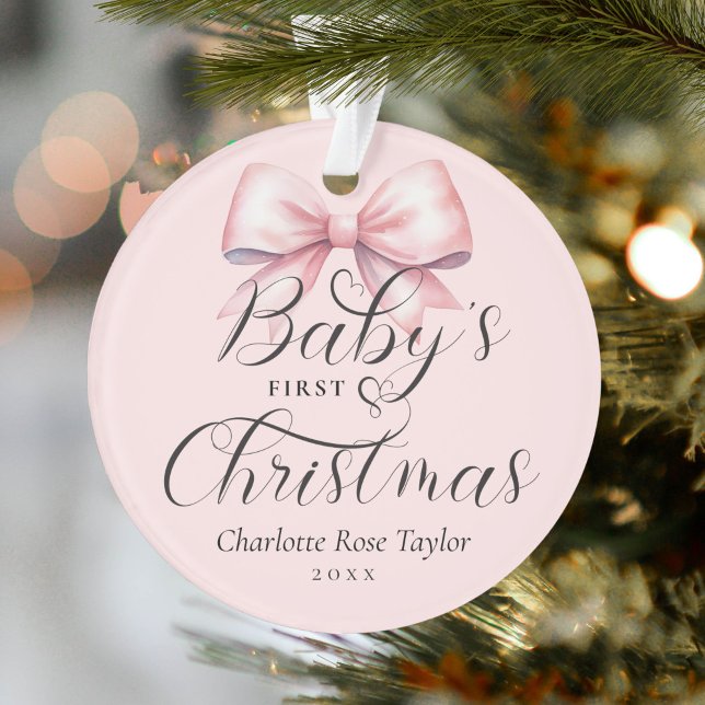 Baby's First Christmas Pink Bow Keepsake Ornament (Creator Uploaded)