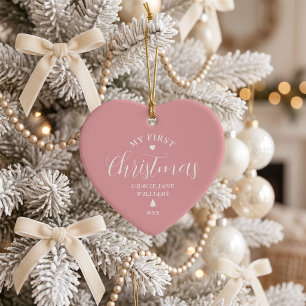 Baby's First Christmas Pink Custom Name Keepsake Ceramic Tree Decoration