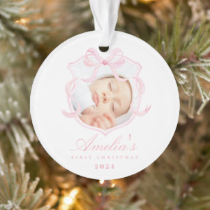 Baby's First Christmas Pink Photo Ornament
