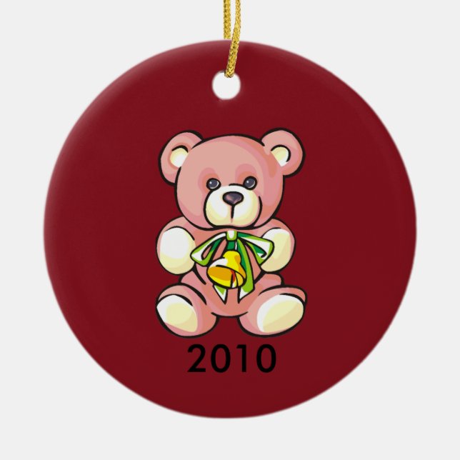 Baby's First Christmas Pink Teddybear Ceramic Tree Decoration (Front)