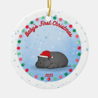 Baby's First Christmas - Porcelain Hippo Ornament