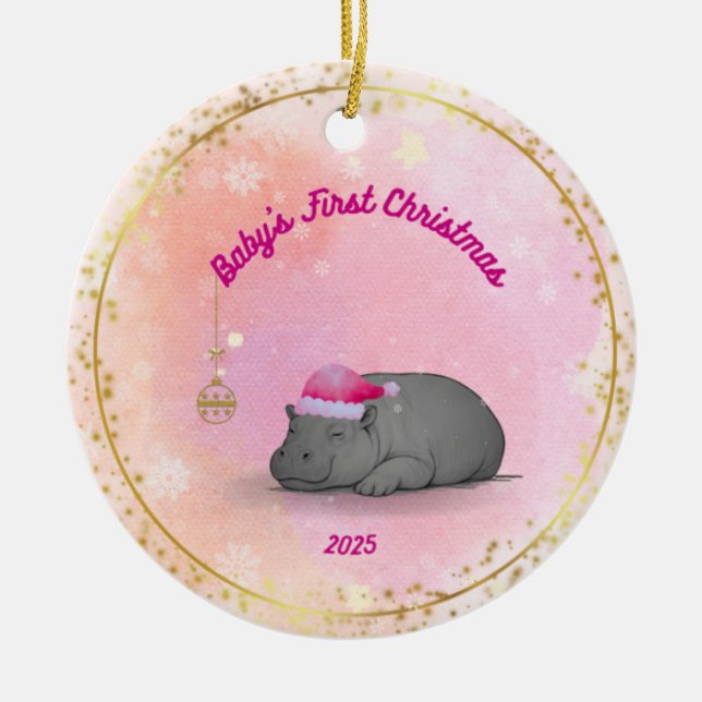 Baby's First Christmas - Porcelain Hippo Ornament (Front)