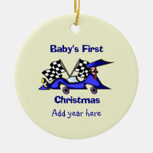 Babys First Christmas Racecar Ceramic Tree Decoration