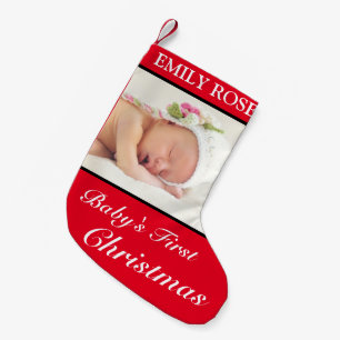 Baby's First Christmas Red Black Photo Christmas Small Christmas Stocking