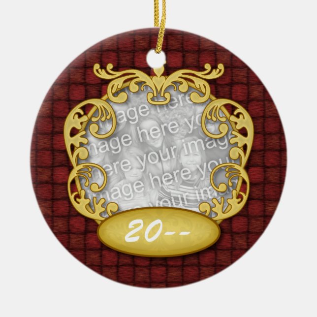 Baby's First Christmas Red Custom Photo Ceramic Tree Decoration (Front)