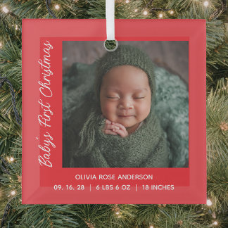 Babys First Christmas Red Photo Glass Tree Decoration