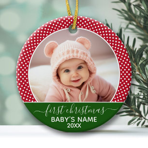 Babys First Christmas - Red Polka Dots Ceramic Tree Decoration