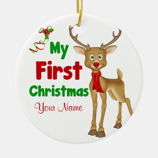 Babys First Christmas Reindeer Ceramic Tree Decoration (Front)