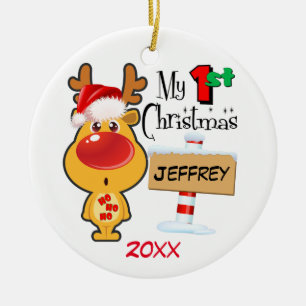 Baby's First Christmas Reindeer Custom Ceramic Tree Decoration