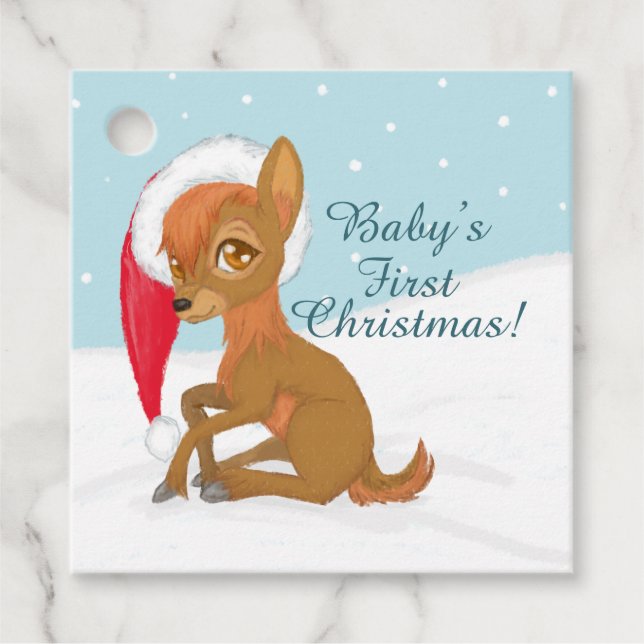Baby's First Christmas (Reindeer) Favour Tags (Front)